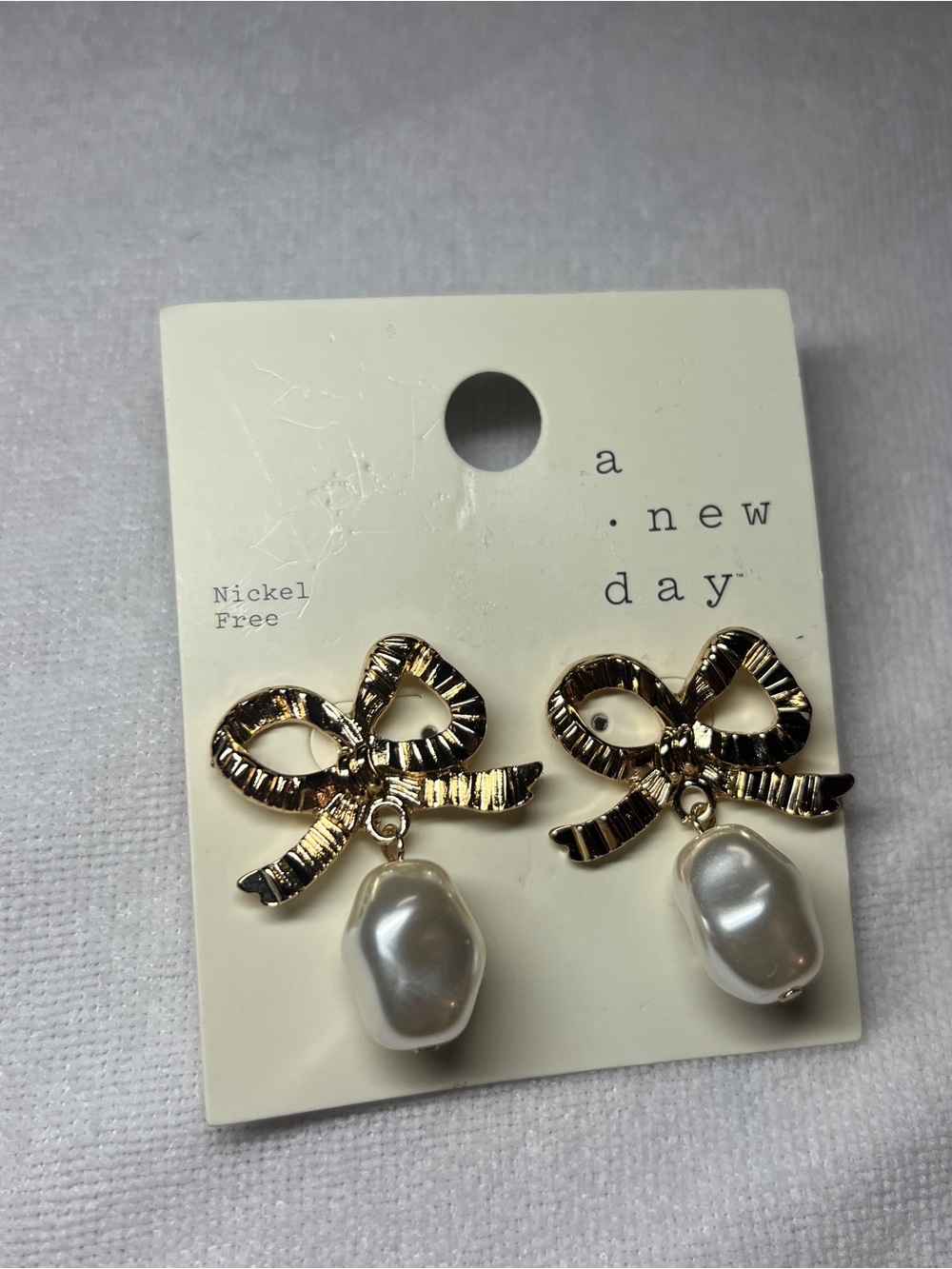 A New Day Bow & Faux Pearl Drop Earrings